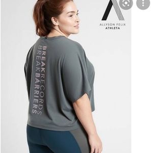 Athleta Allyson Felix cropped tee metallic lettering size small